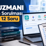 GEO uzmanı seçerken dikkat edilmesi gereken 12 önemli kriteri; deneyim, teknik bilgi, içerik stratejisi ve yapay zekâ görünürlüğü açısından ele alan rehber görseli.